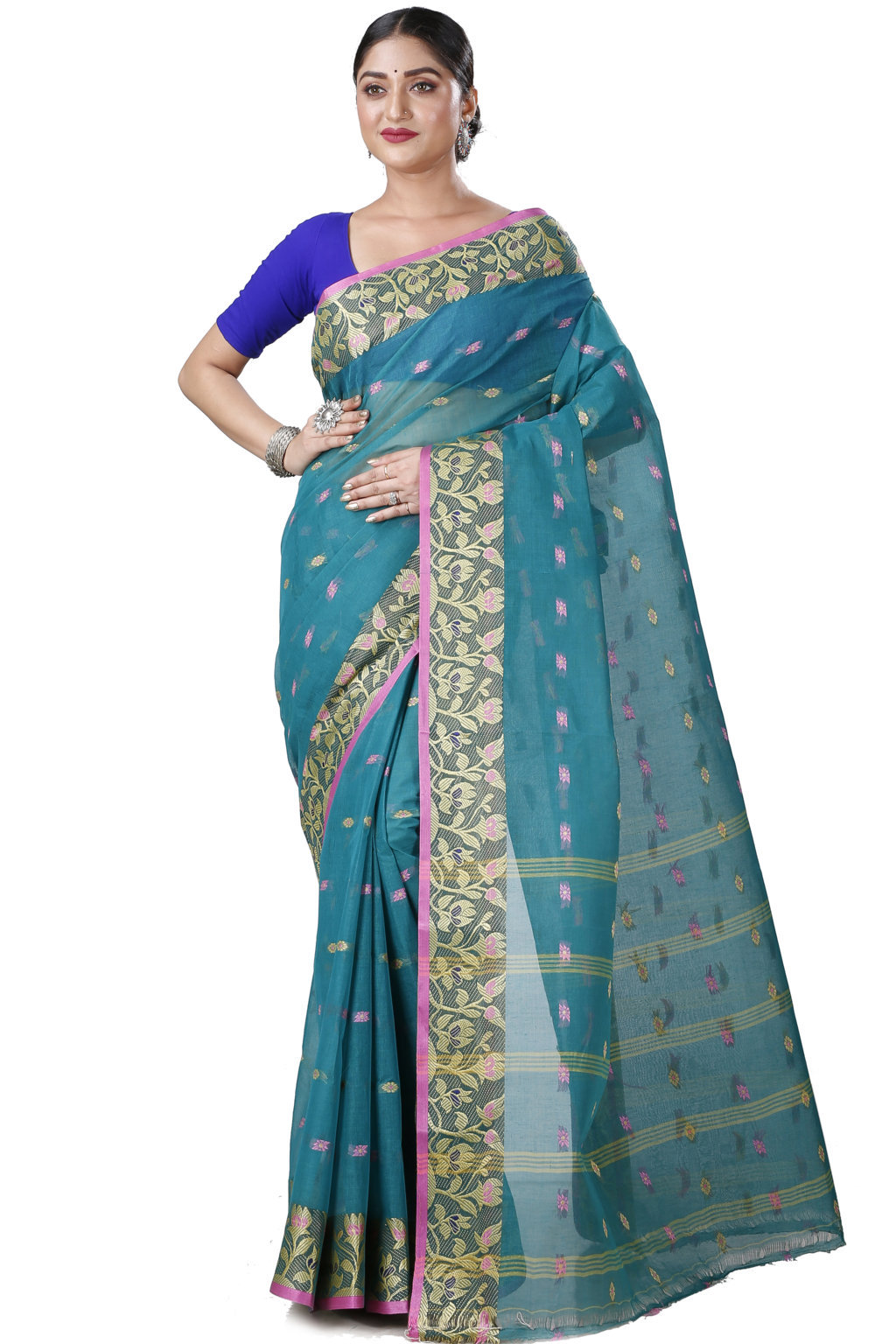 Dark Green Pure Cotton Gopika Tant Saree (1057)